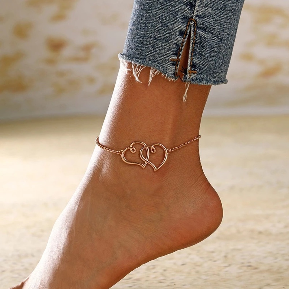 Silver Plated Anklet - Double Heart